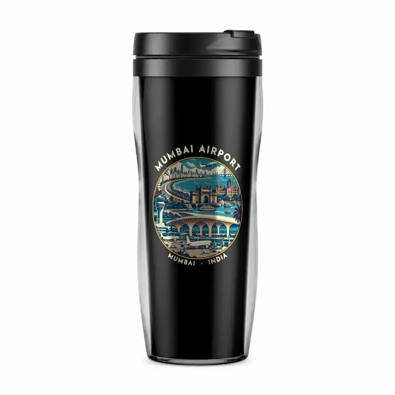 Mumbai Chhatrapati Shivaji Maharaj International Airport (BOM) Travel Mugs - Badge - Plastic (No Holder) - Black
