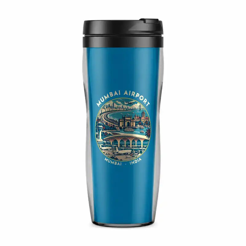 Mumbai Chhatrapati Shivaji Maharaj International Airport (BOM) Travel Mugs - Badge - Plastic (No Holder) - Light Blue