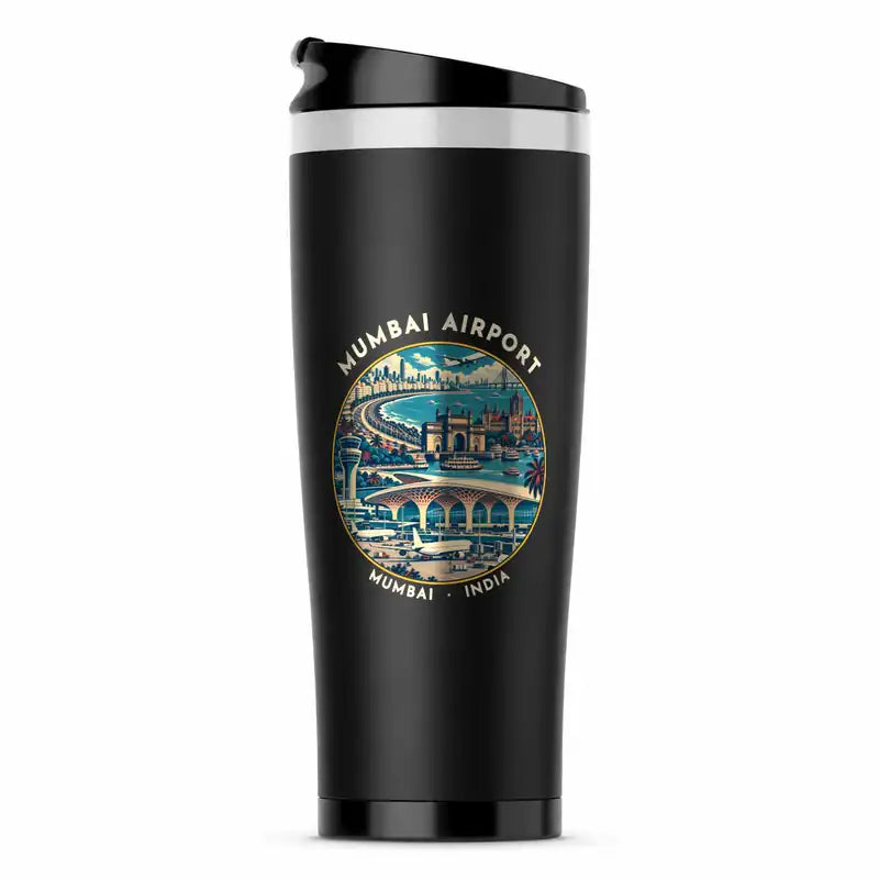 Mumbai Chhatrapati Shivaji Maharaj International Airport (BOM) Travel Mugs - Badge - Stainless Steel (No Holder) - Black