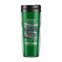 Thumbnail for Mumbai Chhatrapati Shivaji Maharaj International Airport (BOM) Travel Mugs - Poster + Name - Plastic (No Holder) - Green