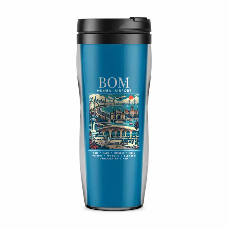 Mumbai Chhatrapati Shivaji Maharaj International Airport (BOM) Travel Mugs - Poster - Plastic (No Holder) - Light Blue