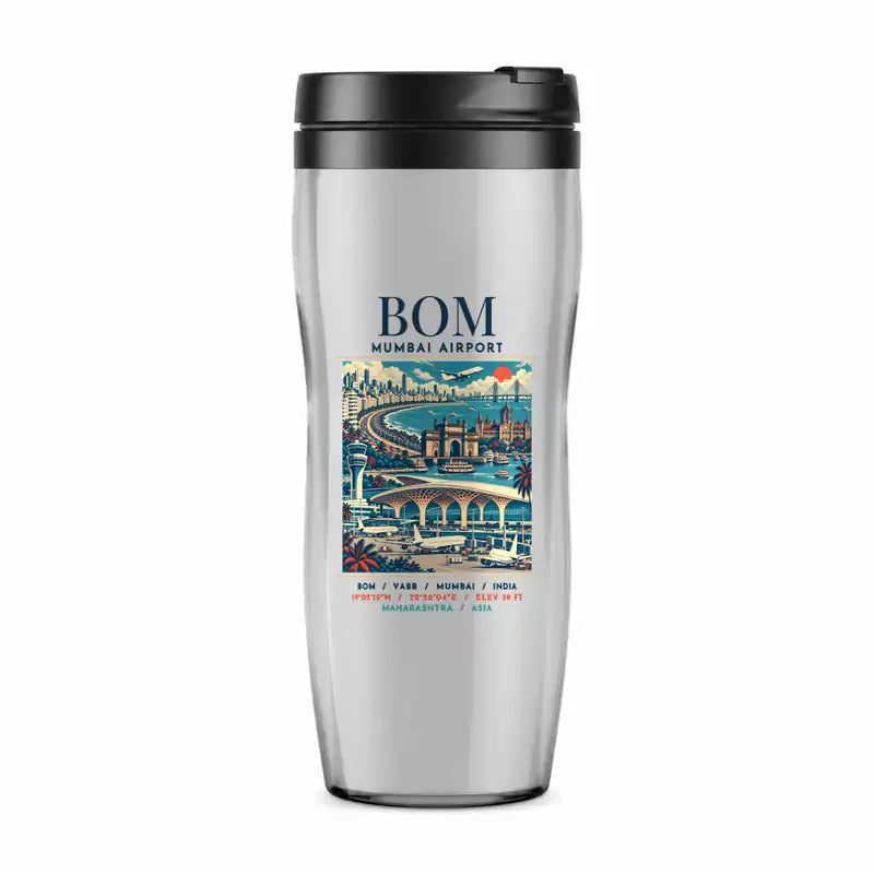 Mumbai Chhatrapati Shivaji Maharaj International Airport (BOM) Travel Mugs - Poster - Plastic (No Holder) - Light Gray