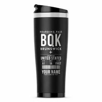 Thumbnail for Brunswick Golden Isles Airport (BQK) Travel Mugs - Boarding Pass + Name - Stainless Steel (No Holder) - Black