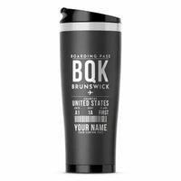 Thumbnail for Brunswick Golden Isles Airport (BQK) Travel Mugs - Boarding Pass + Name - Stainless Steel (No Holder) - Gray