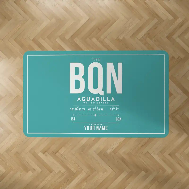Rafael Hernández Airport (BQN) Carpets - Carpet Rectangle - ID Tag + Name - Turquoise V2