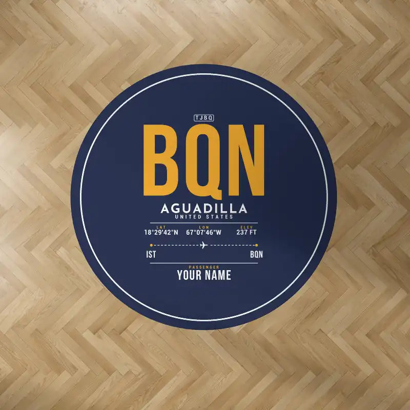 Rafael Hernández Airport (BQN) Carpets - Carpet Round - ID Tag + Name - Dark Blue V2