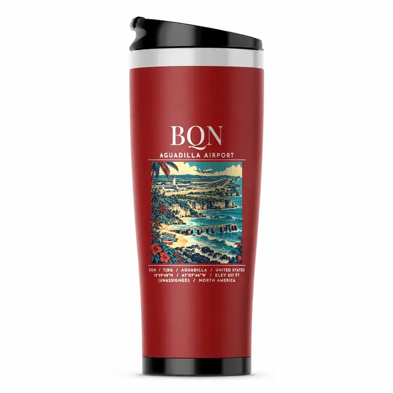 Rafael Hernández Airport (BQN) Travel Mugs - Poster - Stainless Steel (No Holder) - Red