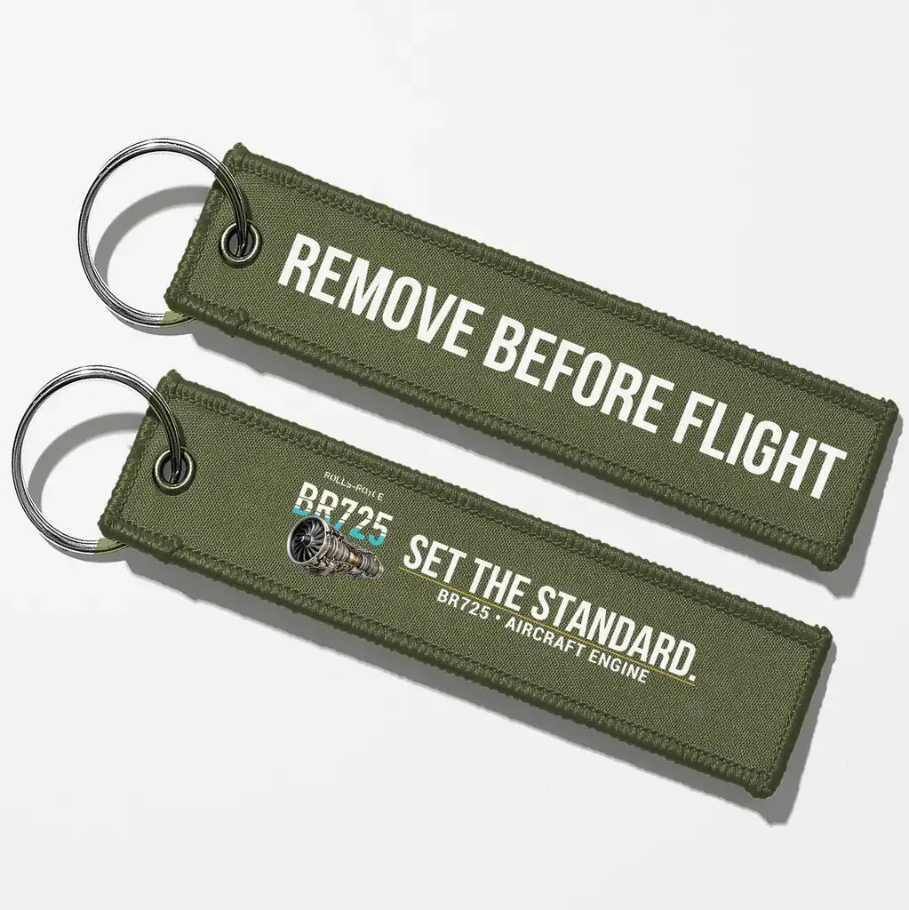 Rolls-Royce BR725 Engine Aviator Key Chains - Green Army - Remove Before Flight