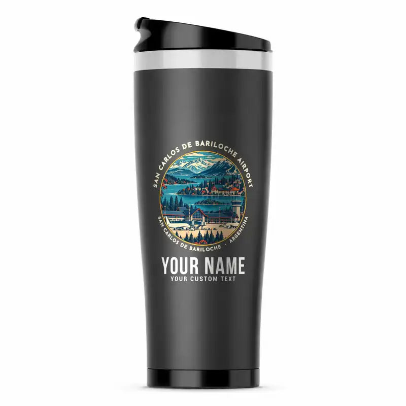 San Carlos de Bariloche Airport (BRC) Travel Mugs - Badge + Name - Stainless Steel (No Holder) - Gray