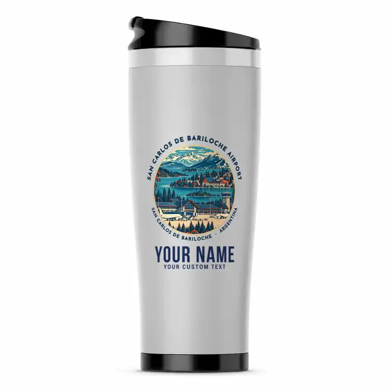 San Carlos de Bariloche Airport (BRC) Travel Mugs - Badge + Name - Stainless Steel (No Holder) - Light Gray