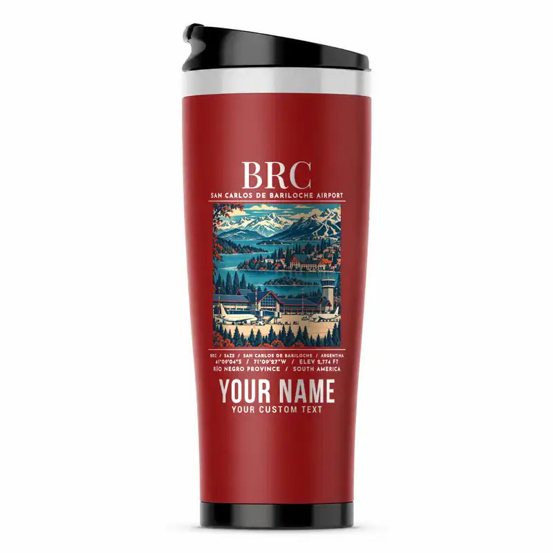 San Carlos de Bariloche Airport (BRC) Travel Mugs - Poster + Name - Stainless Steel (No Holder) - Red