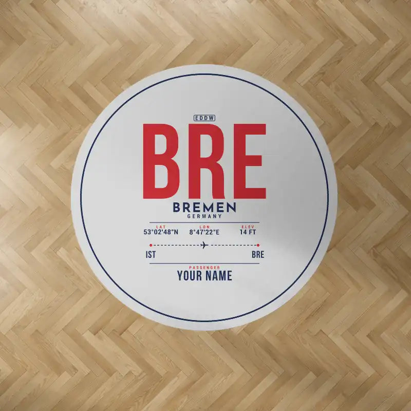 Bremen Airport (BRE) Carpets - Carpet Round - ID Tag + Name - Light Gray V2