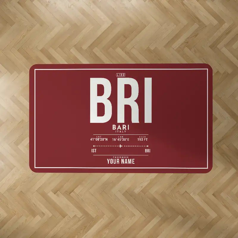 Bari Karol Wojtyła Airport (BRI) Carpets - Carpet Rectangle - ID Tag + Name - Dark Red V2