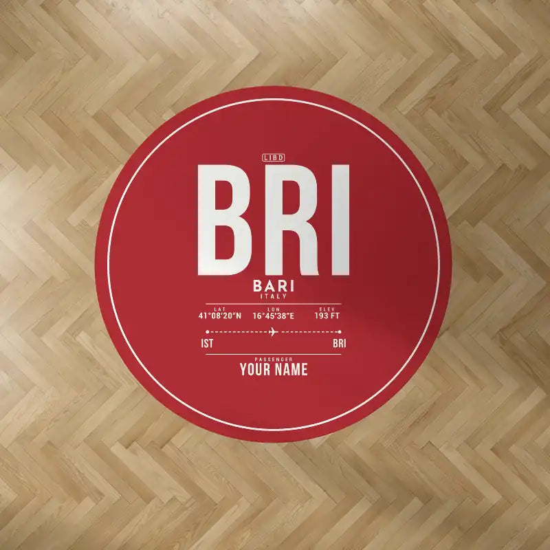 Bari Karol Wojtyła Airport (BRI) Carpets - Carpet Round - ID Tag + Name - Red V2