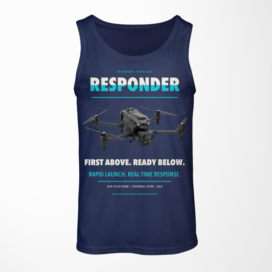 BRINC Responder design on dark blue tank top