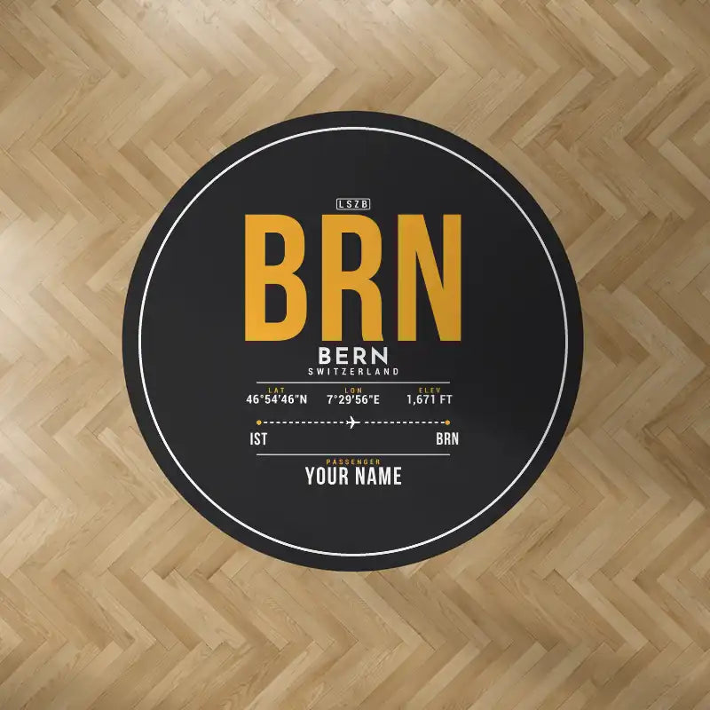 Bern Airport (BRN) Carpets - Carpet Round - ID Tag + Name - Black V2