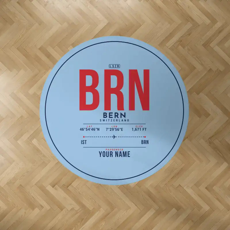 Bern Airport (BRN) Carpets - Carpet Round - ID Tag + Name - Light Blue V2