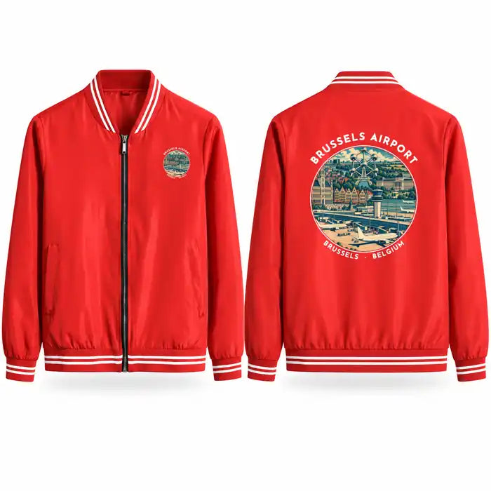 Brussels Airport (BRU) Stylish Jackets - Baseball Collar - Badge - Red