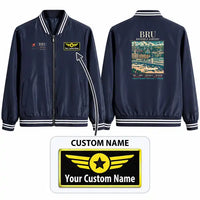 Thumbnail for Brussels Airport (BRU) Stylish Jackets - Baseball Collar - Poster + Name - Navy Blue