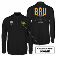 Thumbnail for Brussels Airport (BRU) Premium Polo T-Shirts - Tag Custom - Long Sleeve - Black