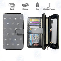 Thumbnail for EuroAirport Basel-Mulhouse-Freiburg (BSL) Leather Wallets - Zip Long Wallet - Pattern - Gray