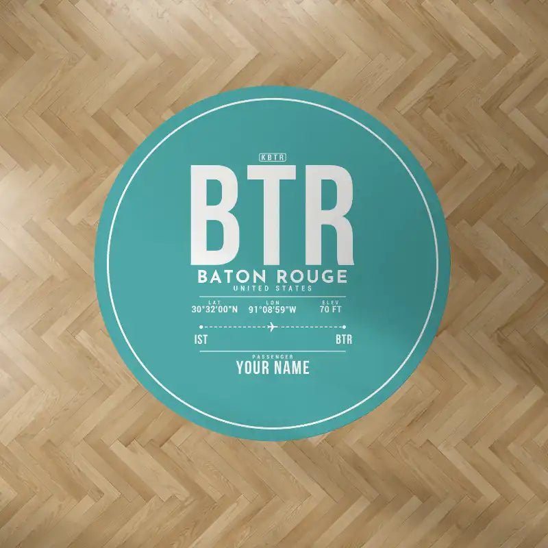 Baton Rouge Metropolitan Airport (BTR) Carpets - Carpet Round - ID Tag + Name - Turquoise V2