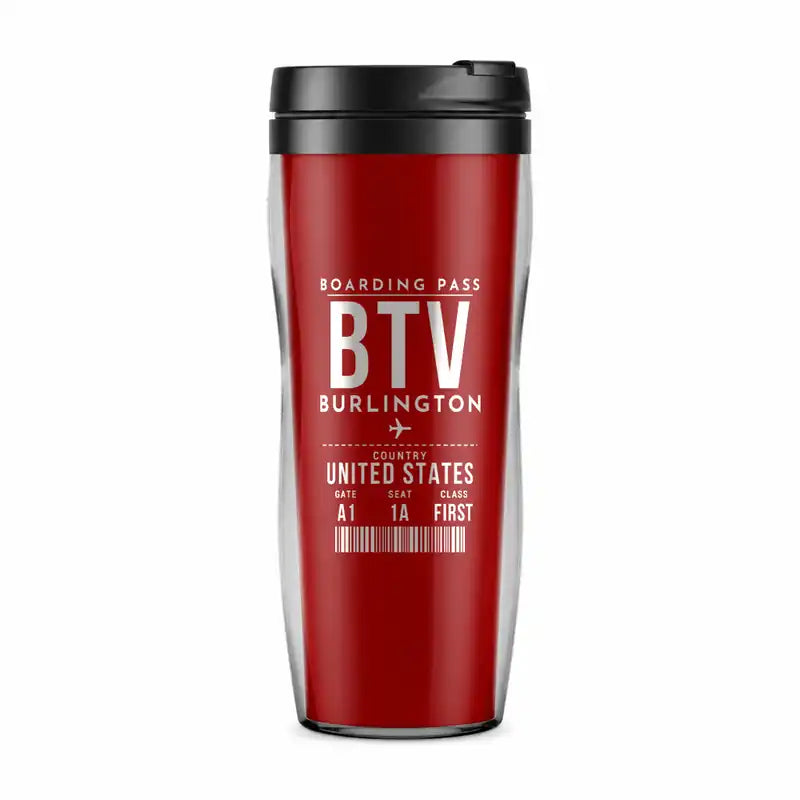 Patrick Leahy Burlington International Airport (BTV) Travel Mugs - Boarding Pass - Plastic (No Holder) - Red