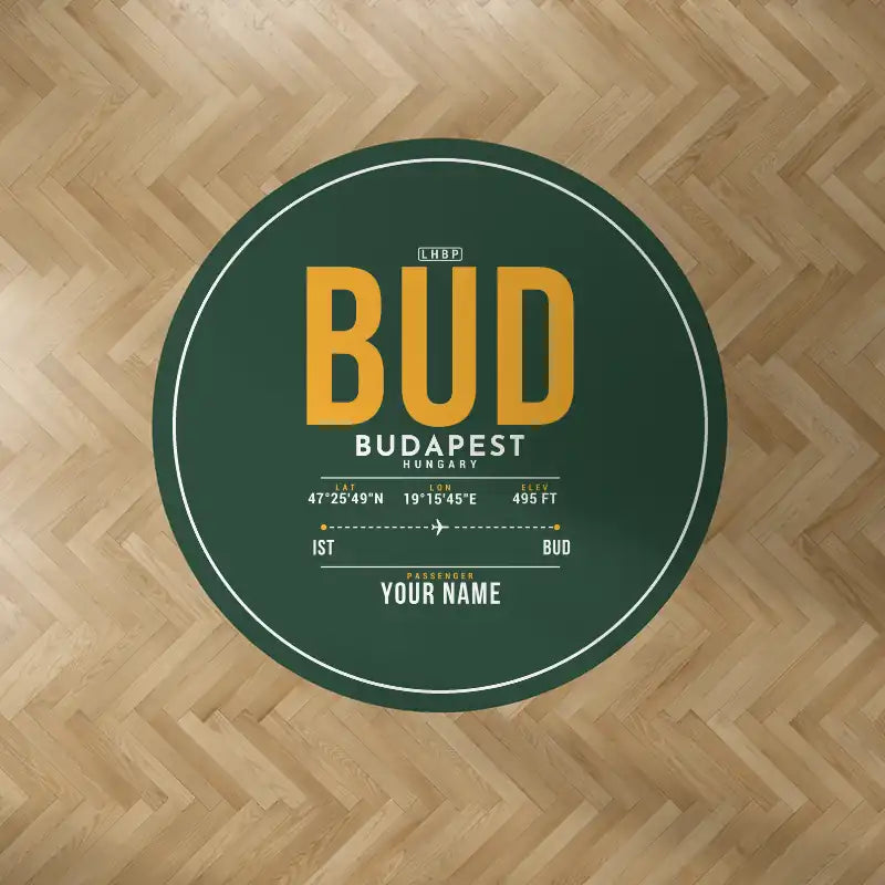 Budapest Ferenc Liszt International Airport (BUD) Carpets - Carpet Round - ID Tag + Name - Dark Green V2