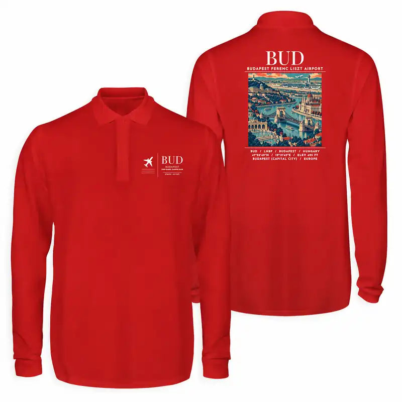 Budapest Ferenc Liszt International Airport (BUD) Premium Polo T-Shirts - Poster - Long Sleeve - Red