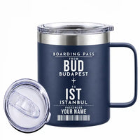 Thumbnail for Budapest Ferenc Liszt International Airport (BUD) Stainless Steel Mugs - Customizable Boarding Pass - Stainless Steel Mug - 14 oz / 400ML - Navy Blue