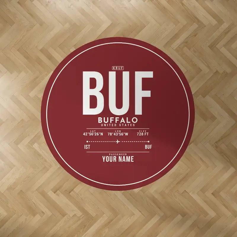 Buffalo Niagara International Airport (BUF) Carpets - Carpet Round - ID Tag + Name - Dark Red V2