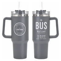 Thumbnail for Alexander Kartveli Batumi International Airport (BUS) Stainless Steel Mugs - ID Tag + Custom Back - 40oz Car Mug - Gray