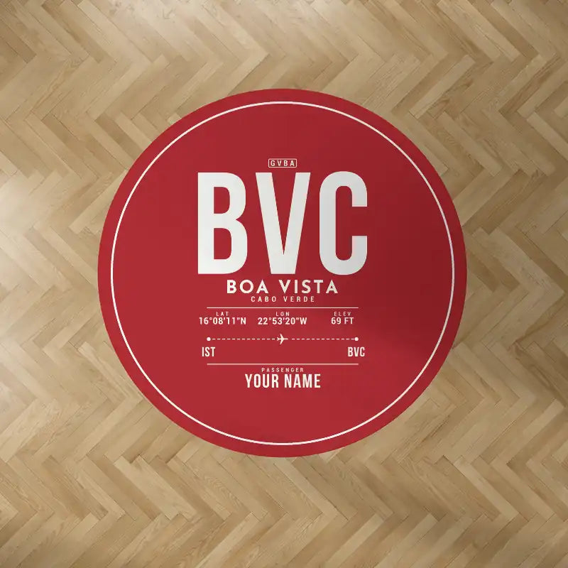 Boa Vista Aristides Pereira International Airport (BVC) Carpets - Carpet Round - ID Tag + Name - Red V2