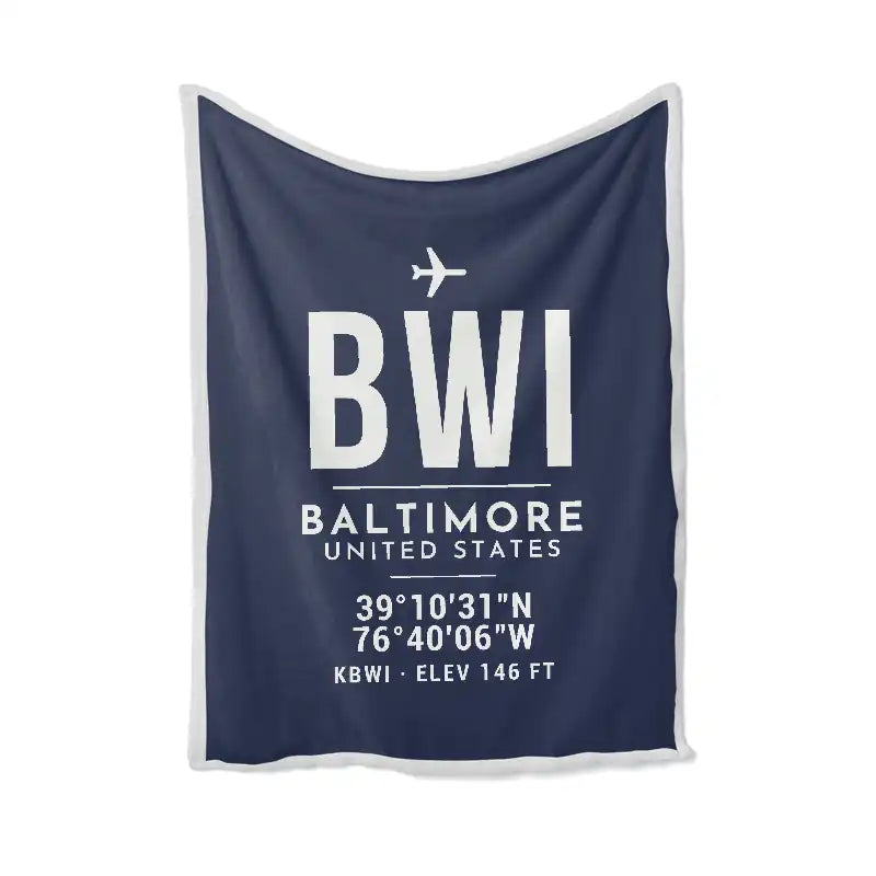 Baltimore-Washington International Thurgood Marshall Airport (BWI) Bedding Sets & Blankets - Blanket - ID Tag - Navy Blue