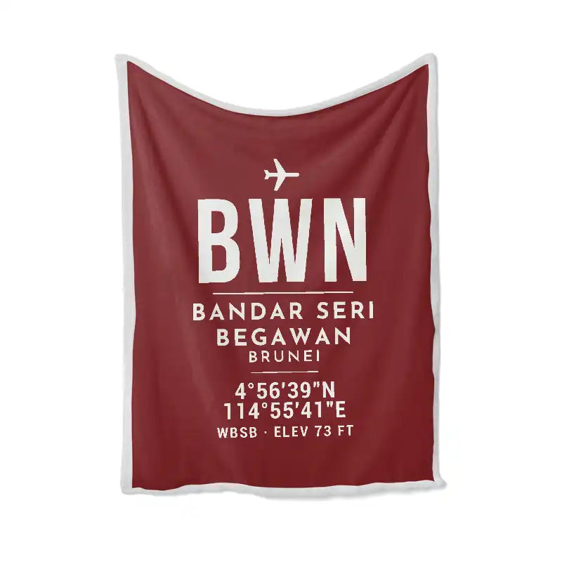 Brunei International Airport Bandar Seri Begawan (BWN) Bedding Sets & Blankets - Blanket - ID Tag - Dark Red