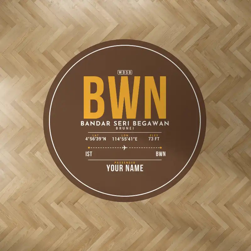 Brunei International Airport Bandar Seri Begawan (BWN) Carpets - Carpet Round - ID Tag + Name - Brown V2