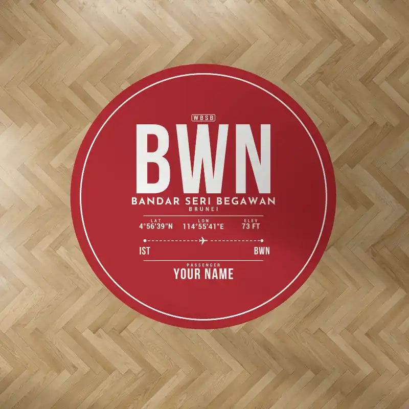 Brunei International Airport Bandar Seri Begawan (BWN) Carpets - Carpet Round - ID Tag + Name - Red V2