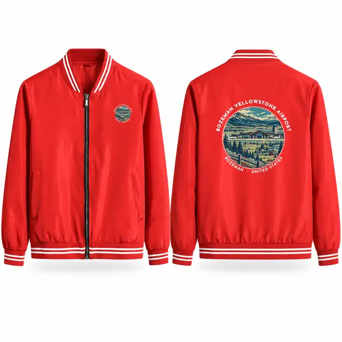 Bozeman Yellowstone International Airport (BZN) Stylish Jackets - Baseball Collar - Badge - Red