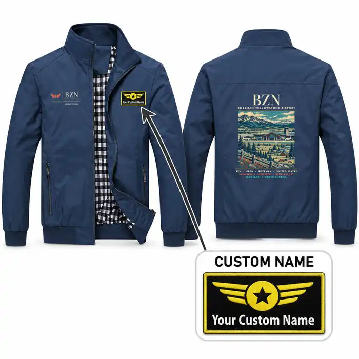 Bozeman Yellowstone International Airport (BZN) Stylish Jackets - Stand Collar - Poster + Name - Navy Blue