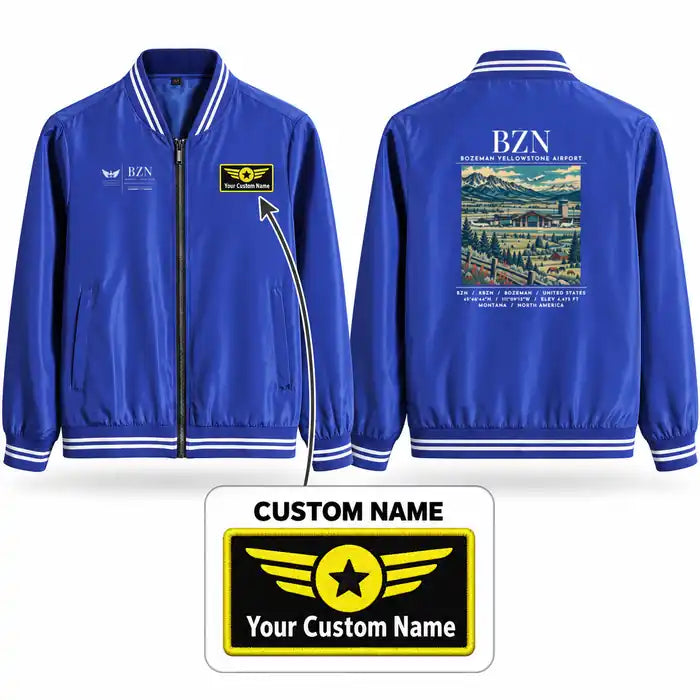 Bozeman Yellowstone International Airport (BZN) Stylish Jackets - Baseball Collar - Poster + Name - Royal Blue