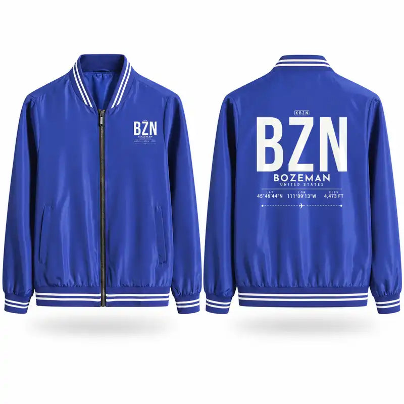 Bozeman Yellowstone International Airport (BZN) Stylish Jackets - Baseball Collar - Tag - Royal Blue