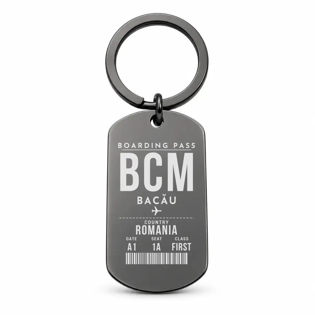 Bacău International Airport BCM - Key Chain - Boarding Pass Style - Black