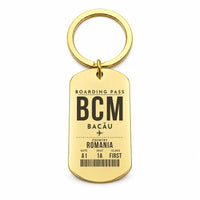 Thumbnail for Bacău International Airport BCM - Key Chain - Boarding Pass Style - Gold