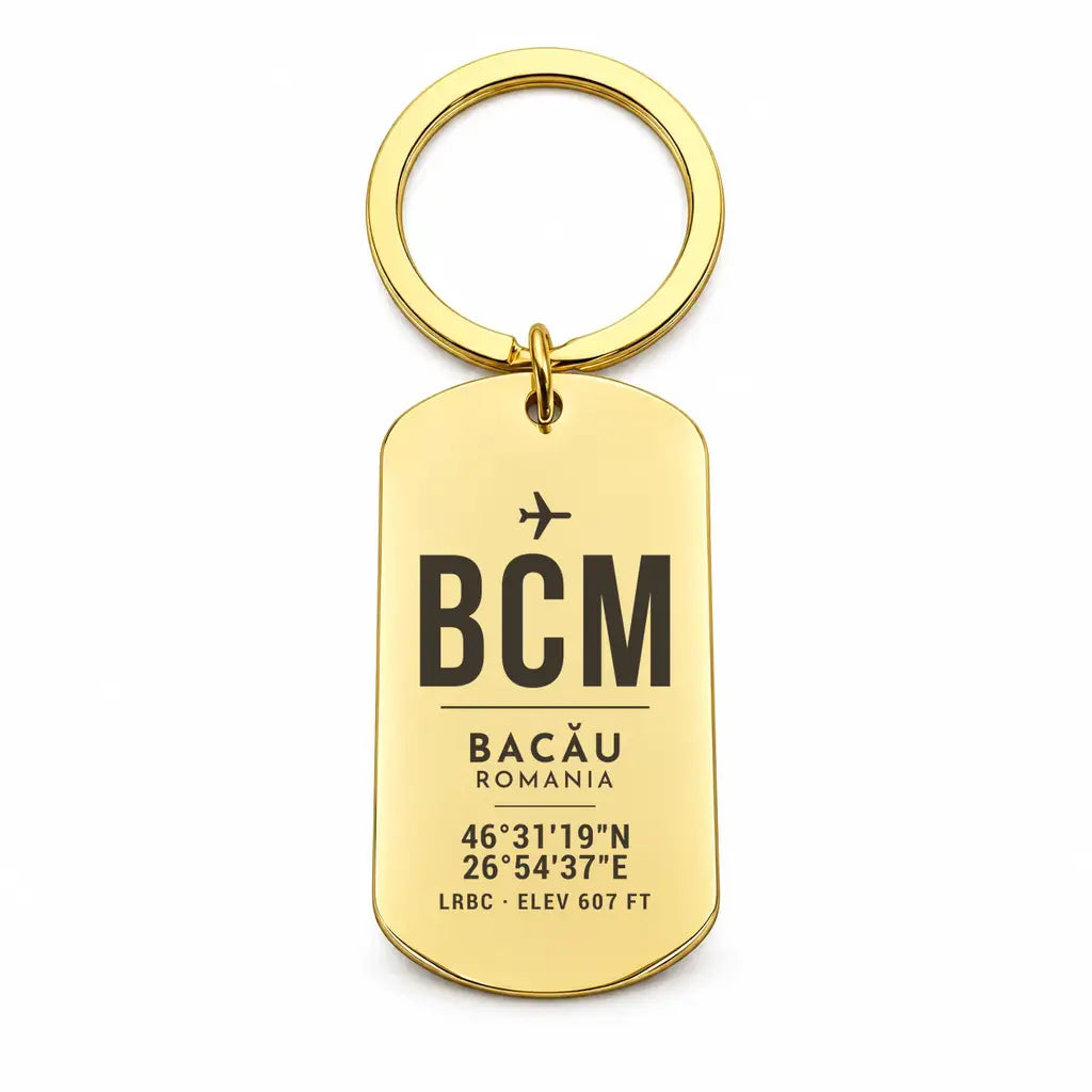 Bacău International Airport BCM - Key Chain - Original Design - Gold
