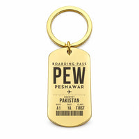 Thumbnail for Bacha Khan International Airport PEW - Key Chain - Boarding Pass Style - Gold