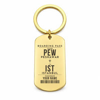Thumbnail for Bacha Khan International Airport PEW - Key Chain - Customizable Boarding Pass - Gold