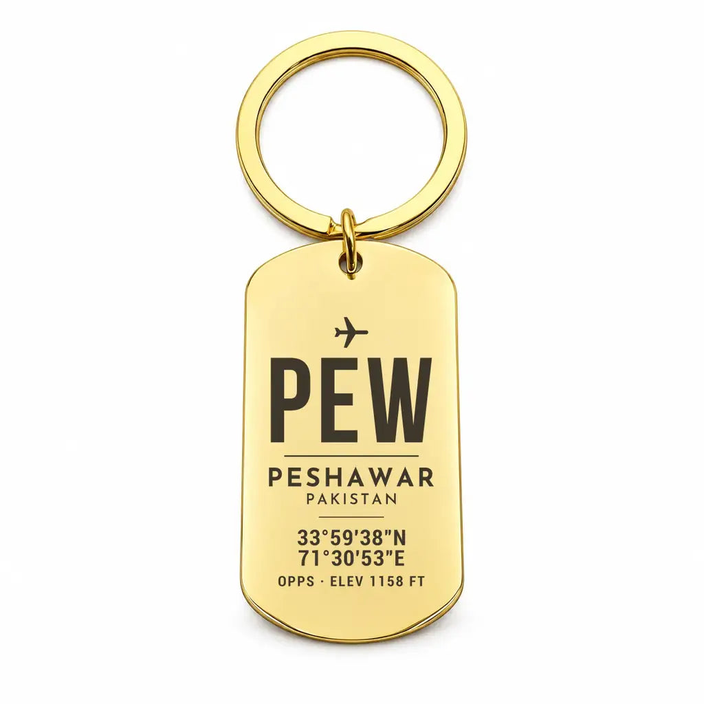 Bacha Khan International Airport PEW - Key Chain - Original Design - Gold
