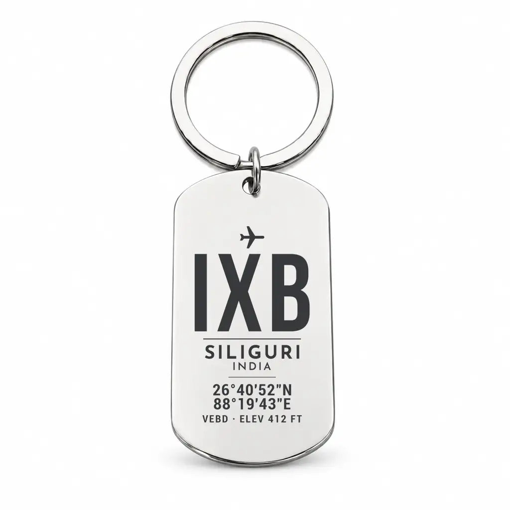 Bagdogra International Airport IXB — Siliguri - Key Chain - Original Design - Silver