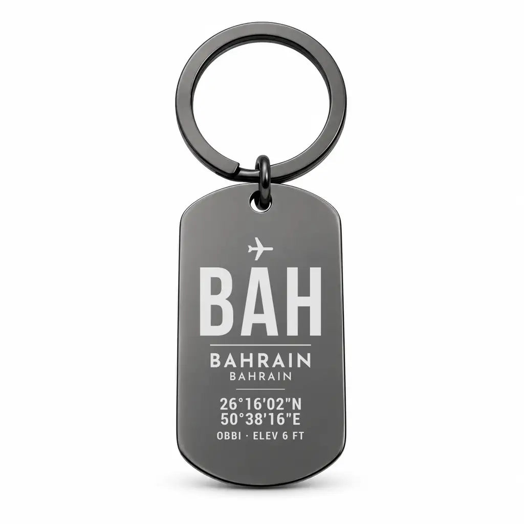 Bahrain International Airport BAH - Island Pearl Current - Key Chain - Original Design - Black