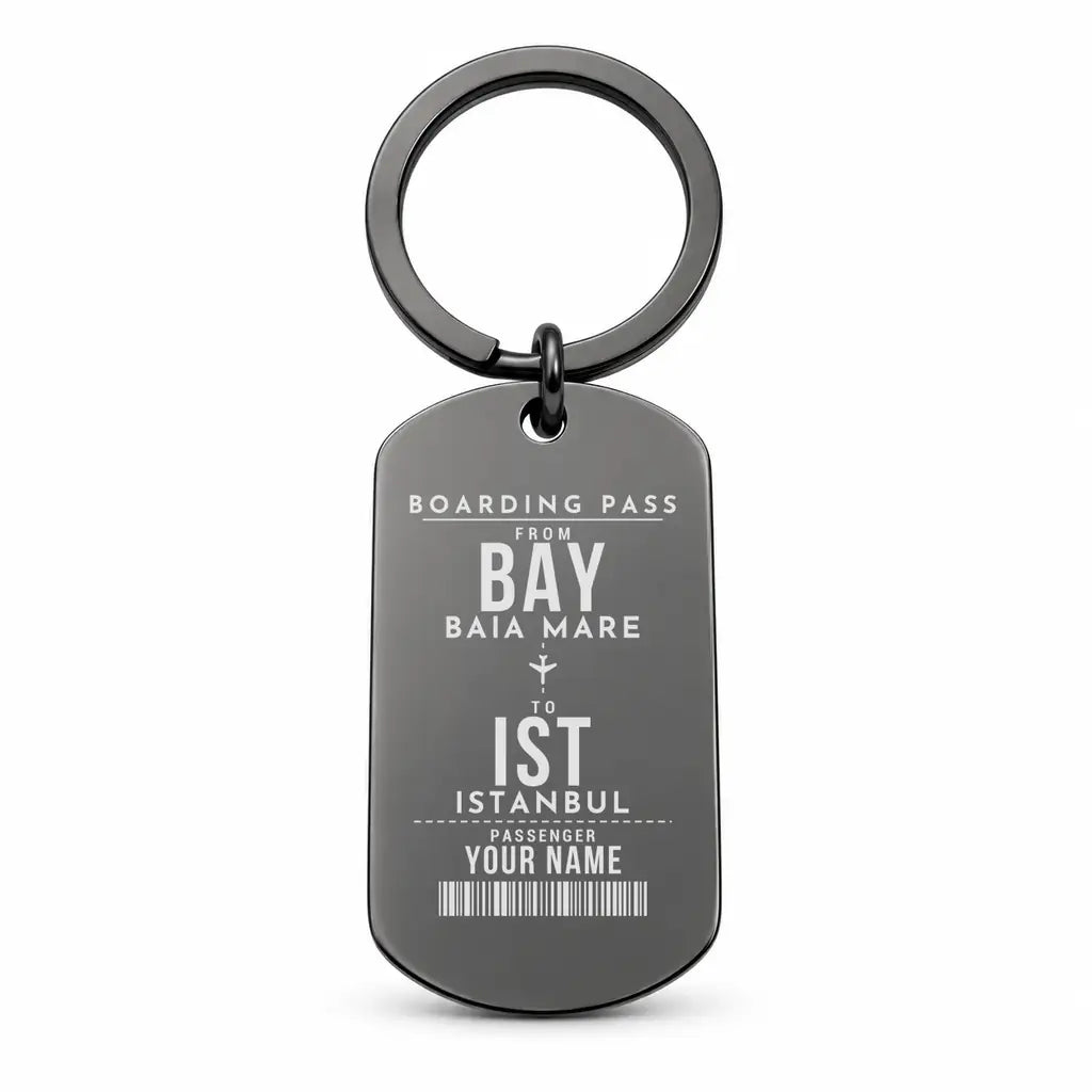 Baia Mare Airport BAY - Key Chain - Customizable Boarding Pass - Black